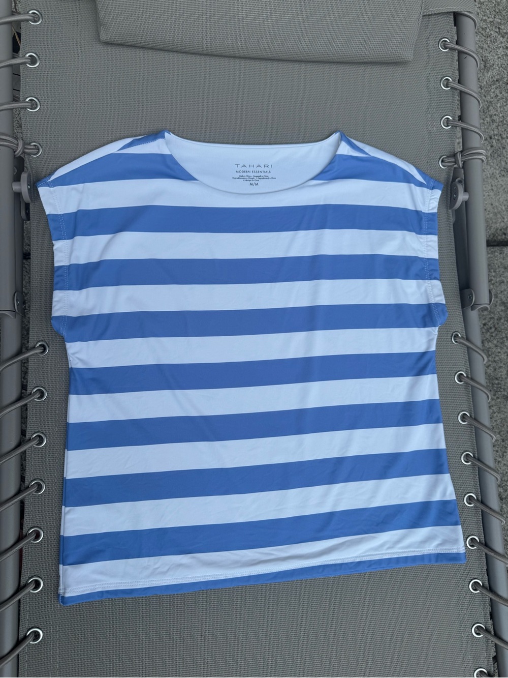 Tahari Blue & White Horizontal Stripe Boatneck Top
